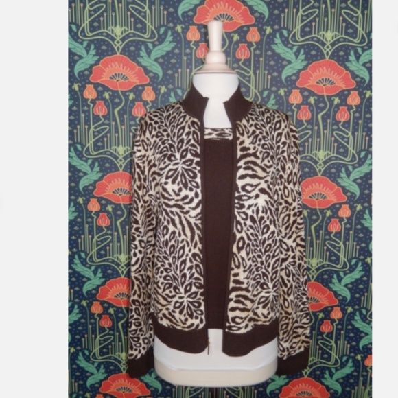 St. John Sport Knits Brown Gold Zip Mock Neck Cardigan Sweater Set M - Picture 1 of 7